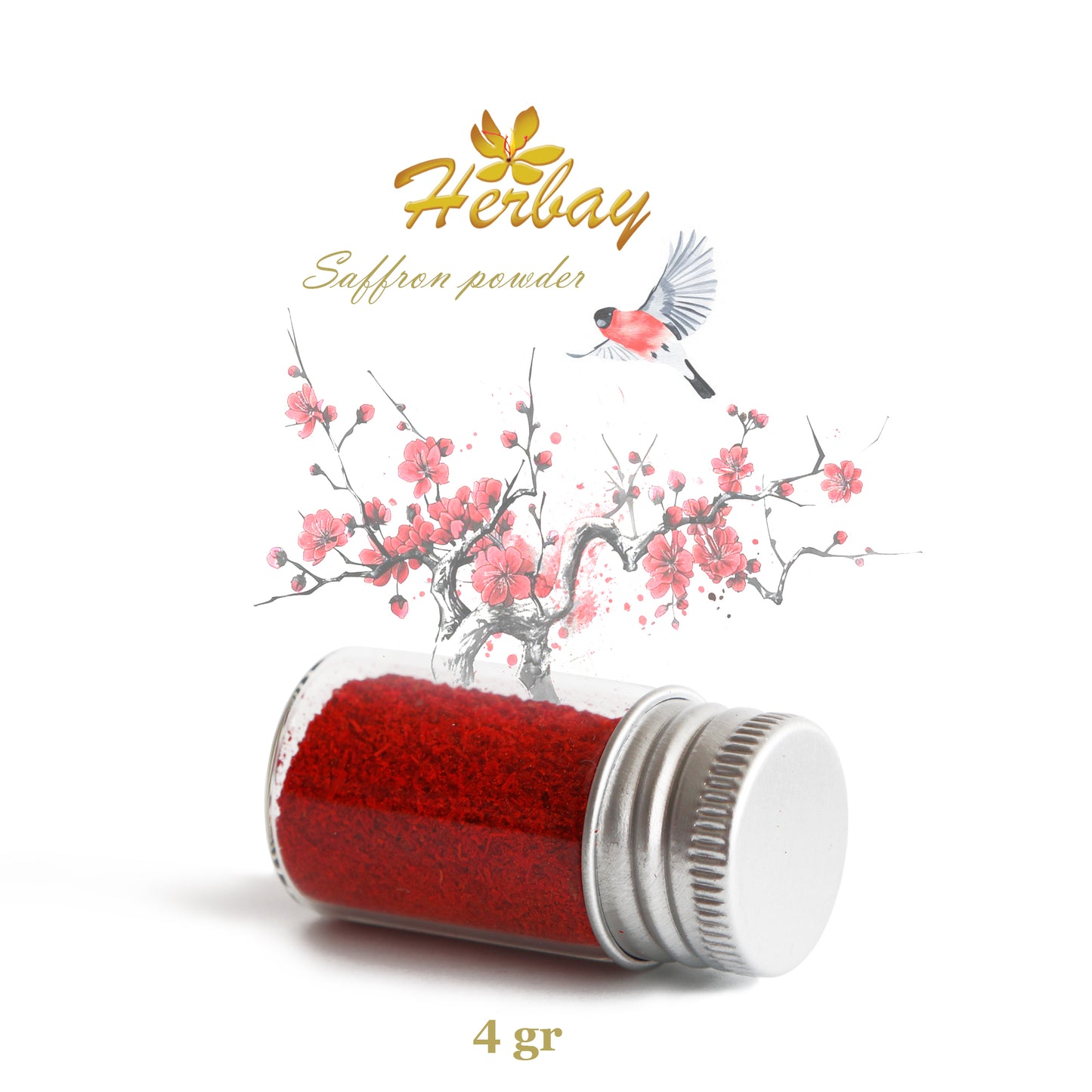 Herbay Saffron Powder 4 gr – Premium Pure Saffron Powder, No Additives – Made from Organic All-Red Saffron Threads – Perfect for Tea, Paella, Rice, Desserts – Ready to Use, 4 gr