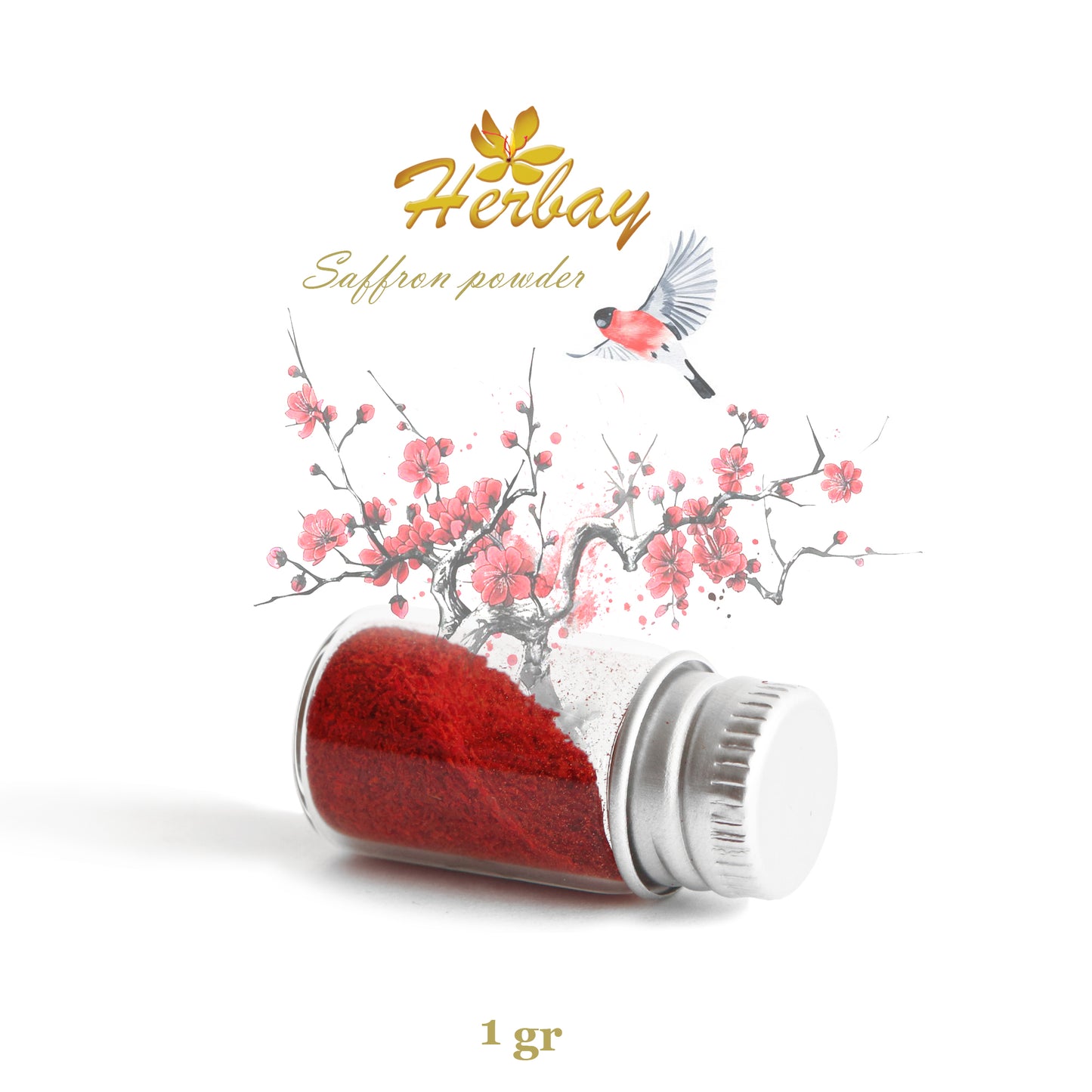 Herbay Saffron Powder 1 gr – Premium Pure Saffron Powder, No Additives – Made from Organic All-Red Saffron Threads – Perfect for Tea, Paella, Rice, Desserts – Ready to Use, 1 gr