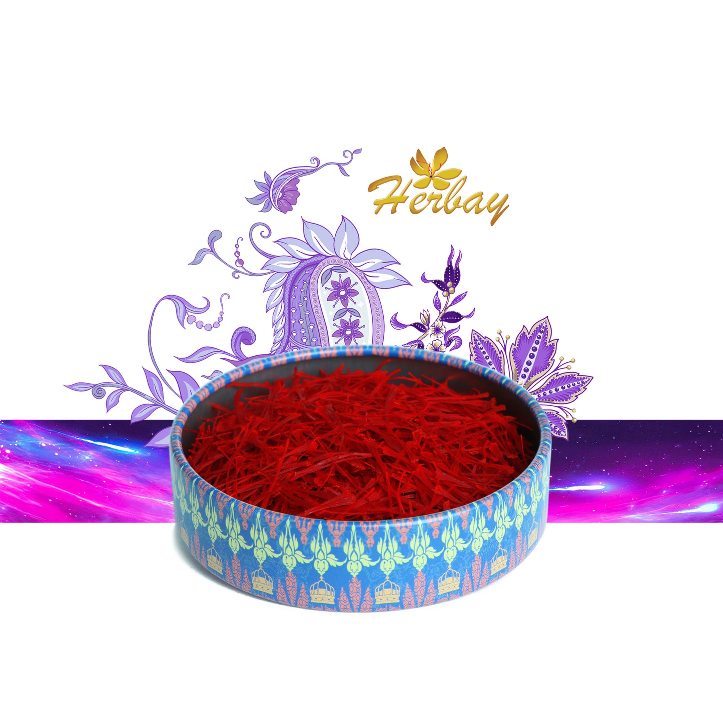 Herbay Saffron 2 gr, Finest Pure Premium Super-Negin Saffron Spice Threads, Highest Grade Saffron for Tea, Paella, Rice, Desserts, No Artificial, No Preservatives, Purple-Sky Series