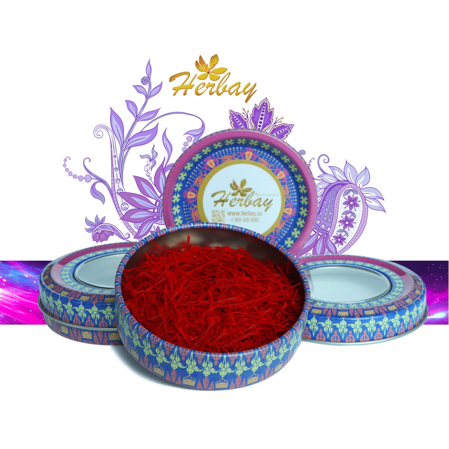 Herbay Saffron 2 gr, Finest Pure Premium Super-Negin Saffron Spice Threads, Highest Grade Saffron for Tea, Paella, Rice, Desserts, No Artificial, No Preservatives, Purple-Sky Series