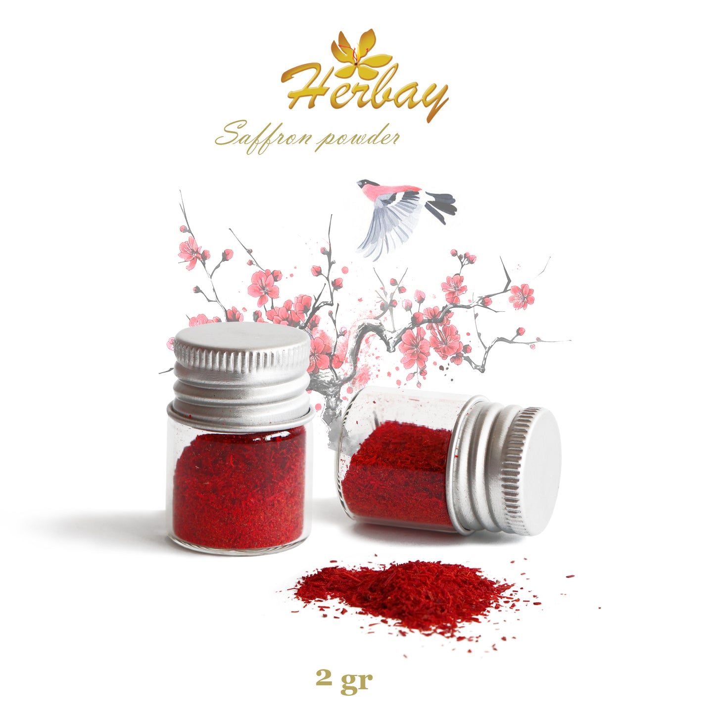 Herbay Saffron Powder 2 gr – Premium Pure Saffron Powder, No Additives – Made from Organic All-Red Saffron Threads – Perfect for Tea, Paella, Rice, Desserts – Ready to Use, 2 gr