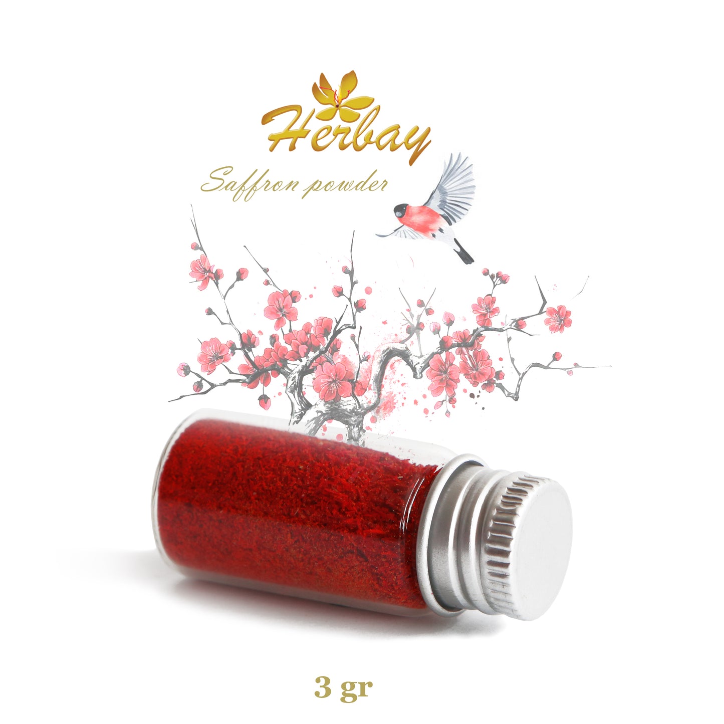 Herbay Saffron Powder 3 gr – Premium Pure Saffron Powder, No Additives – Made from Organic All-Red Saffron Threads – Perfect for Tea, Paella, Rice, Desserts – Ready to Use, 3 gr
