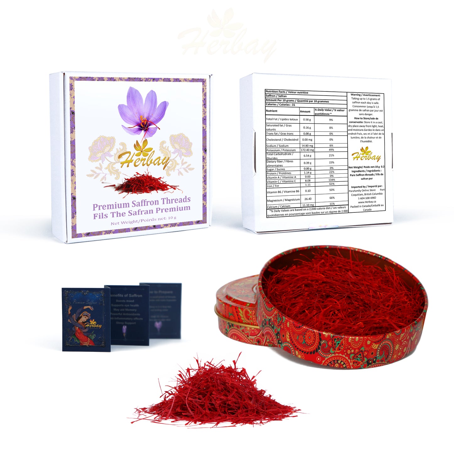 Herbay Saffron 10 gr, Finest Pure Premium Super-Negin Saffron Spice Threads, Highest Grade Saffron for Tea, Paella, Rice, Desserts, No Artificial, No Preservatives, Fire-Fly Series