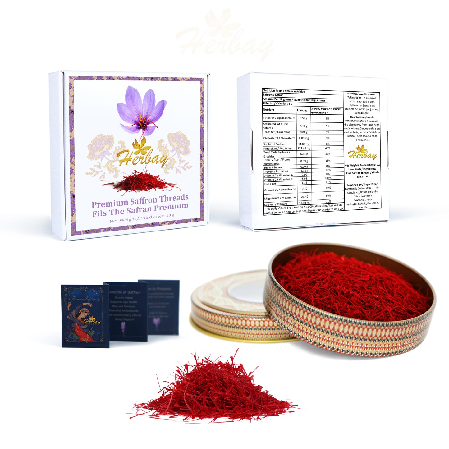 Herbay Saffron 10 gr, Finest Pure Premium Super-Negin Saffron, Spice Threads, Rare trim and Highest Grade for Tea, Paella, Rice, Desserts, No Artificial, No Preservatives, Khatam Series