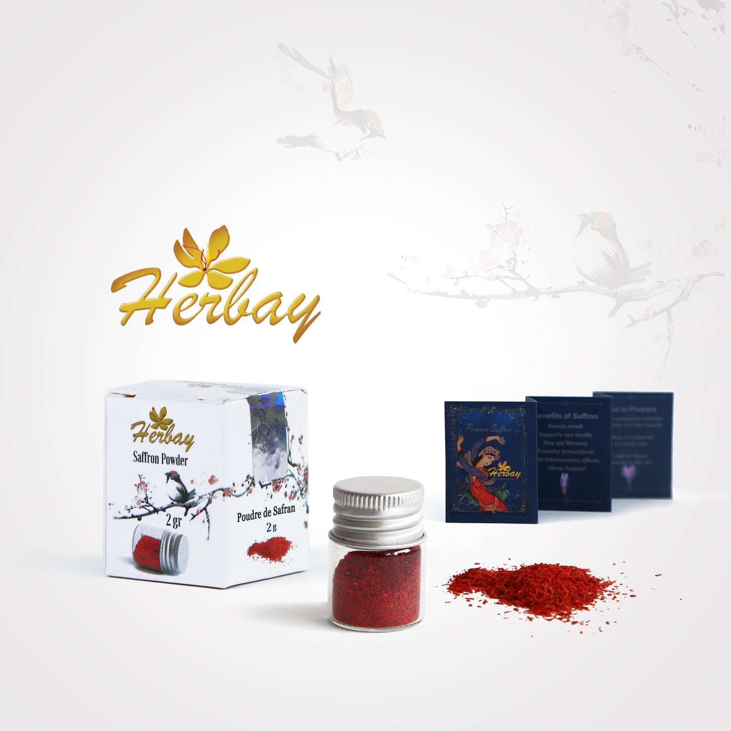Herbay Saffron Powder 2 gr – Premium Pure Saffron Powder, No Additives – Made from Organic All-Red Saffron Threads – Perfect for Tea, Paella, Rice, Desserts – Ready to Use, 2 gr