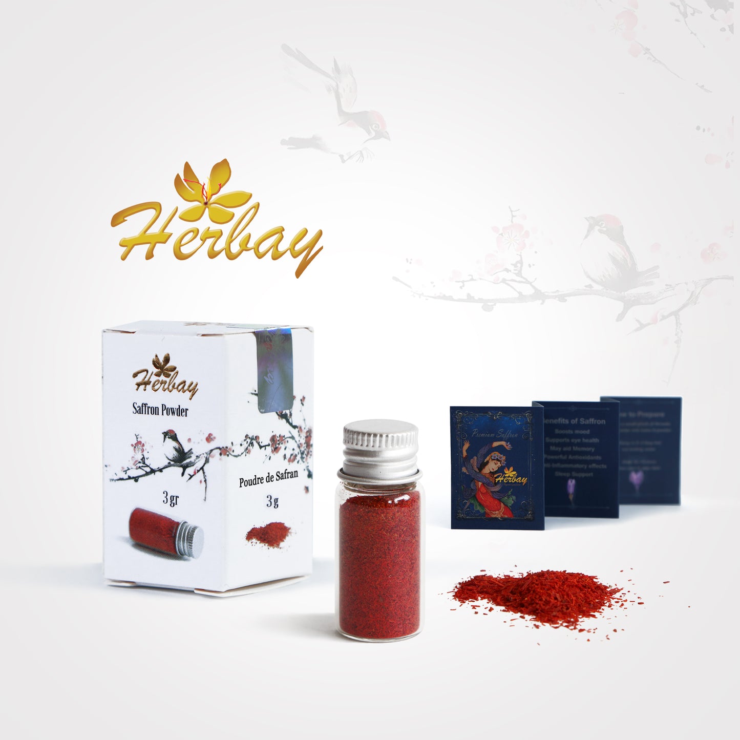 Herbay Saffron Powder 3 gr – Premium Pure Saffron Powder, No Additives – Made from Organic All-Red Saffron Threads – Perfect for Tea, Paella, Rice, Desserts – Ready to Use, 3 gr