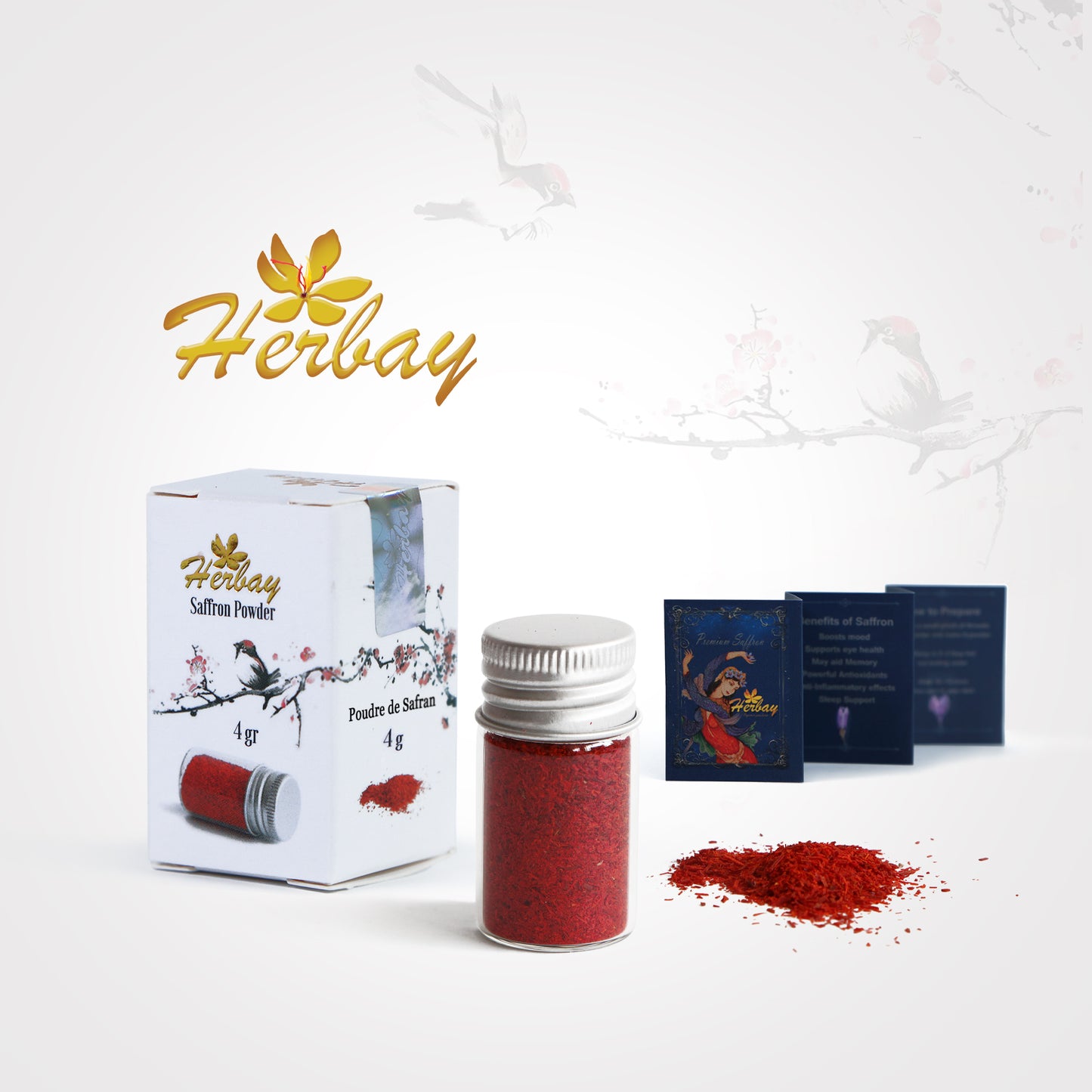 Herbay Saffron Powder 4 gr – Premium Pure Saffron Powder, No Additives – Made from Organic All-Red Saffron Threads – Perfect for Tea, Paella, Rice, Desserts – Ready to Use, 4 gr