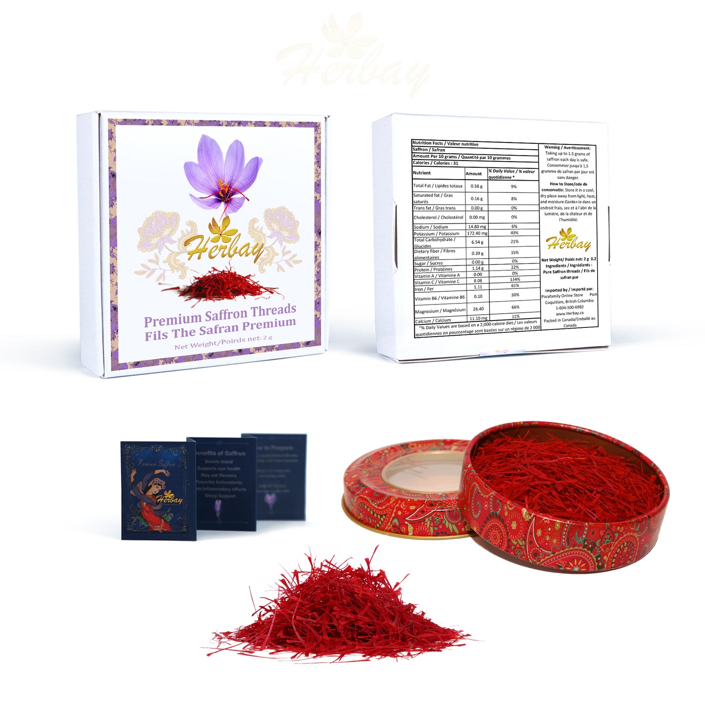 Herbay Saffron, 2gr, Premium Grade Saffron Threads for Culinary Excellence,Pure, Fresh Super-Negin Rare Long Threads, Fire-Fly Series