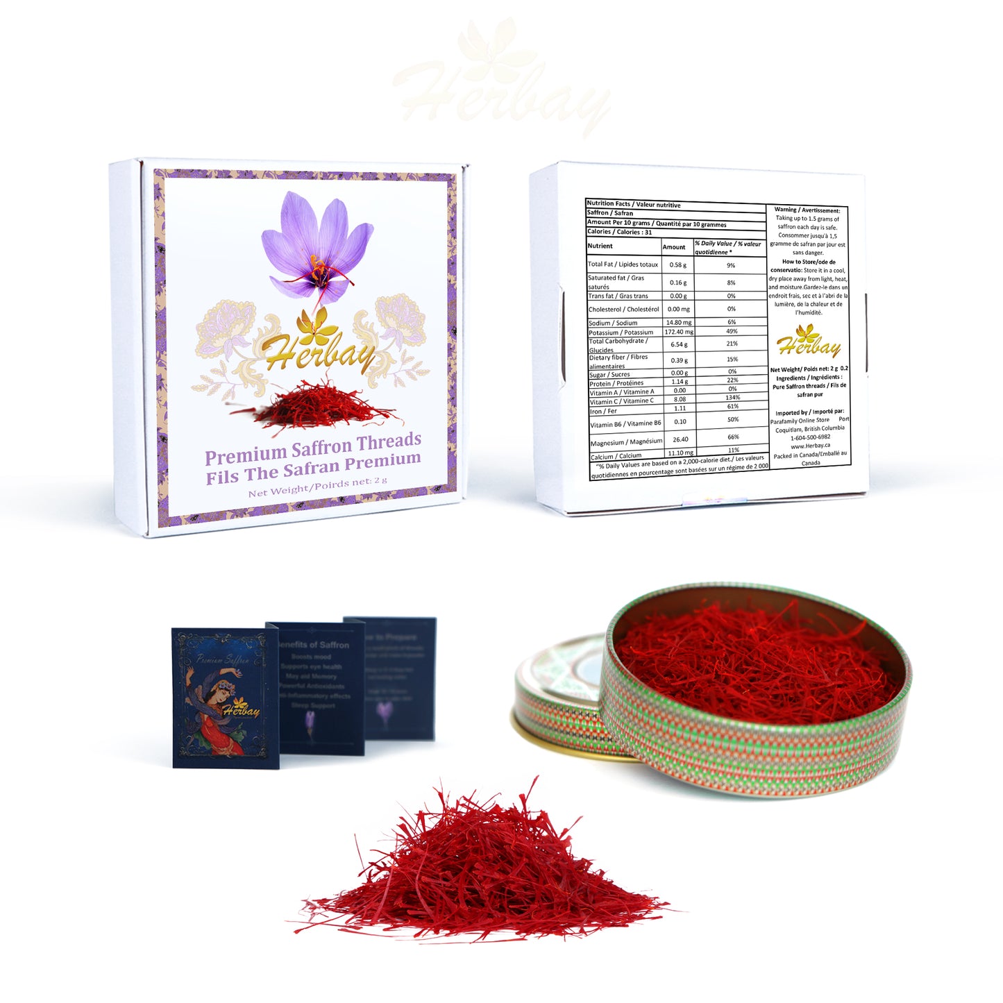 Herbay Saffron 2 gr, Finest Pure Premium Super-Negin Saffron Spice Threads, Highest Grade Saffron for Tea, Paella, Rice, Desserts, No Artificial, No Preservatives, Katam Series