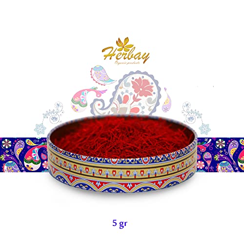 Herbay Saffron 5 gr, Finest Pure Premium Super-Negin, BlueDream Series, Saffron Spice Threads, Highest Grade Saffron for Tea, Paella, Rice, Desserts, No Artificial, No Preservatives